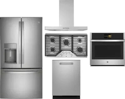 5 Piece Package Includes Refrigerator, Cooktop, Wall Oven, Hood And Dishwasher